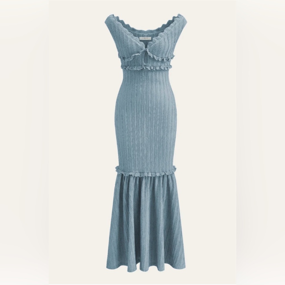 Light Blue Knit Ruffle Maxi Dress